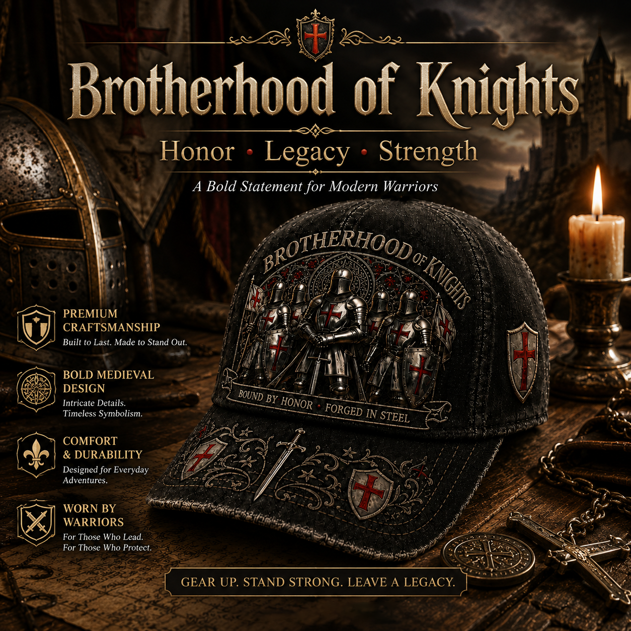 ⚔️ Liés par l'honneur, forgés dans l'acier – Casquette des Templiers 🛡️🔥