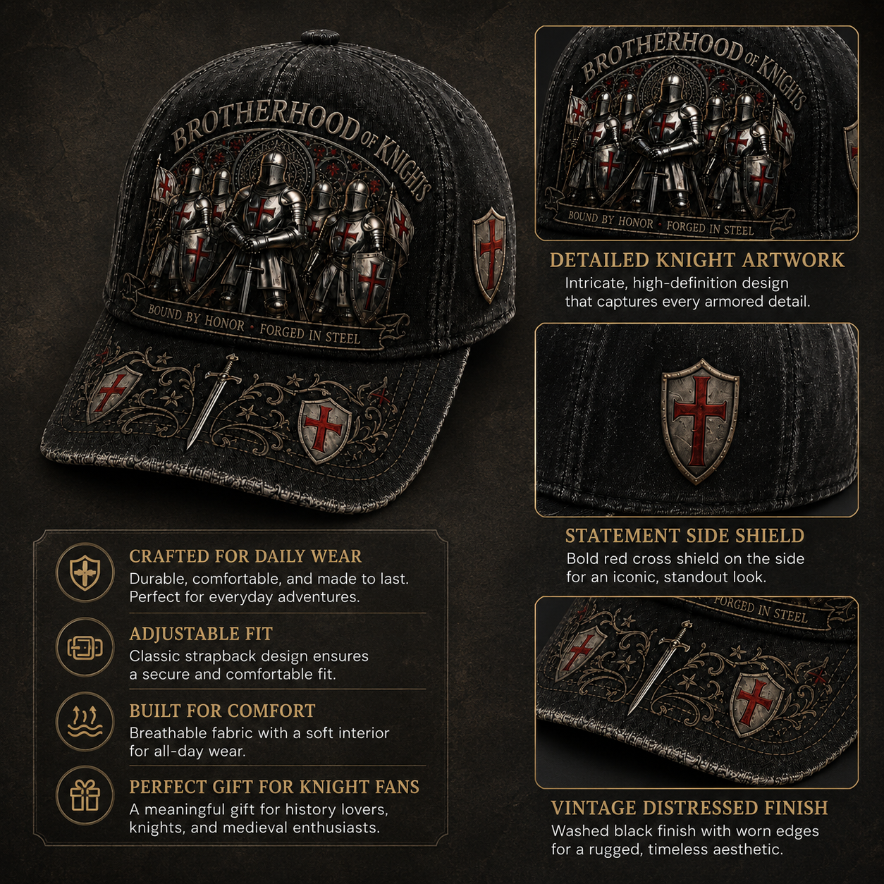⚔️ Liés par l'honneur, forgés dans l'acier – Casquette des Templiers 🛡️🔥