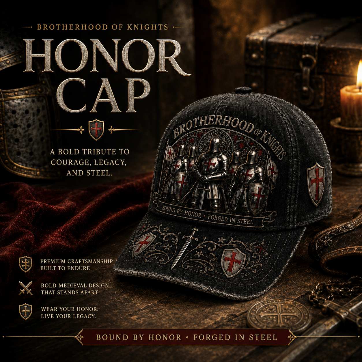 ⚔️ Liés par l'honneur, forgés dans l'acier – Casquette des Templiers 🛡️🔥