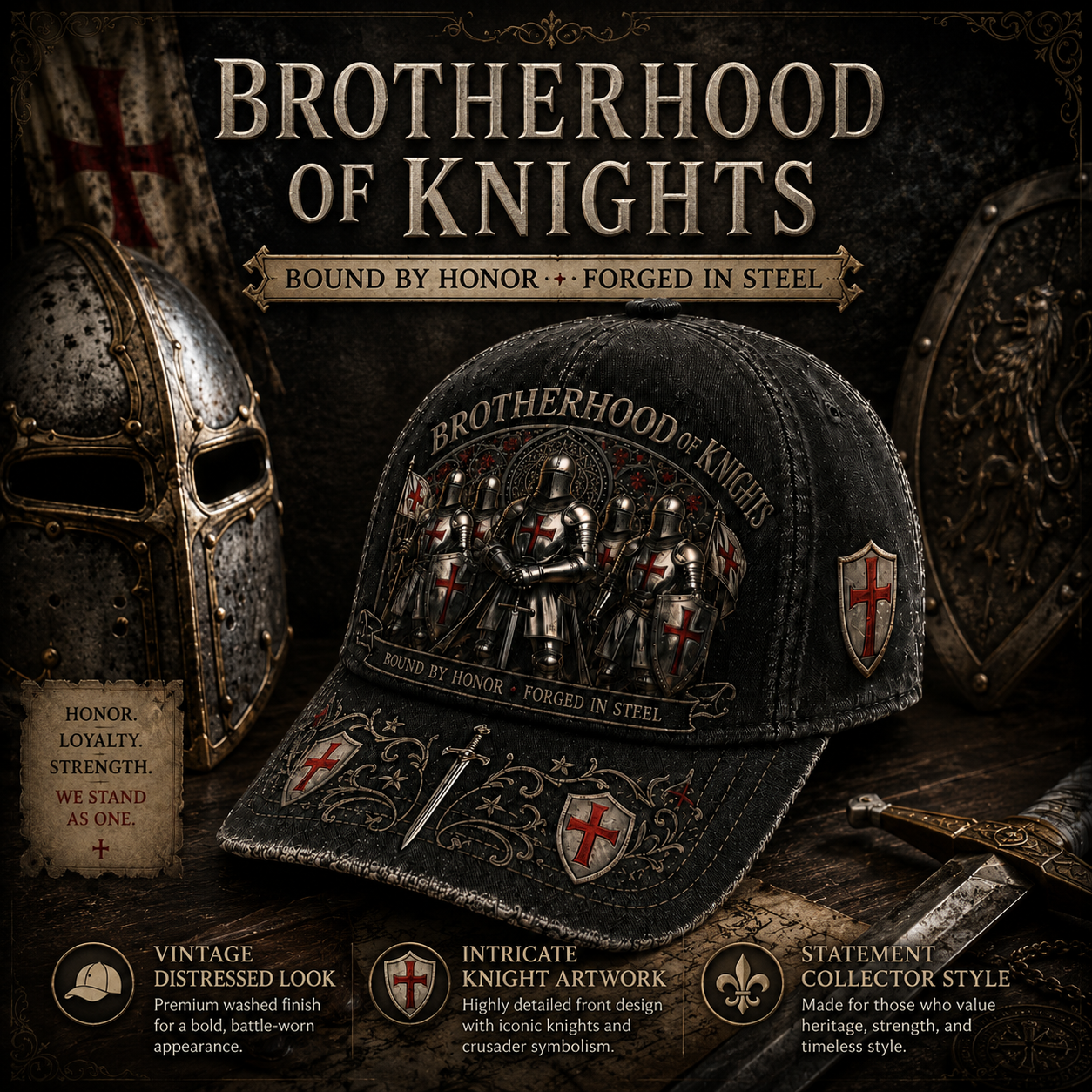 ⚔️ Liés par l'honneur, forgés dans l'acier – Casquette des Templiers 🛡️🔥