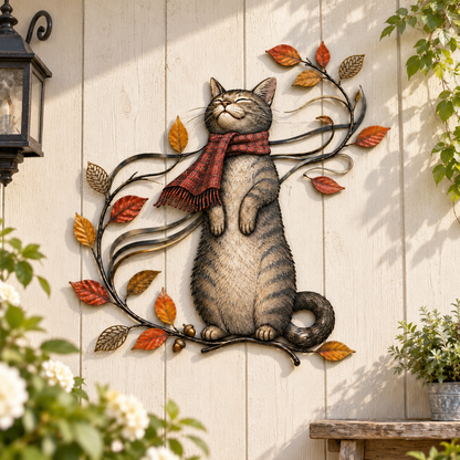 🍁Décoration murale en métal représentant un chat d'automne🐱