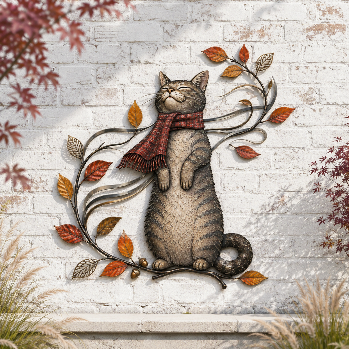 🍁Décoration murale en métal représentant un chat d'automne🐱