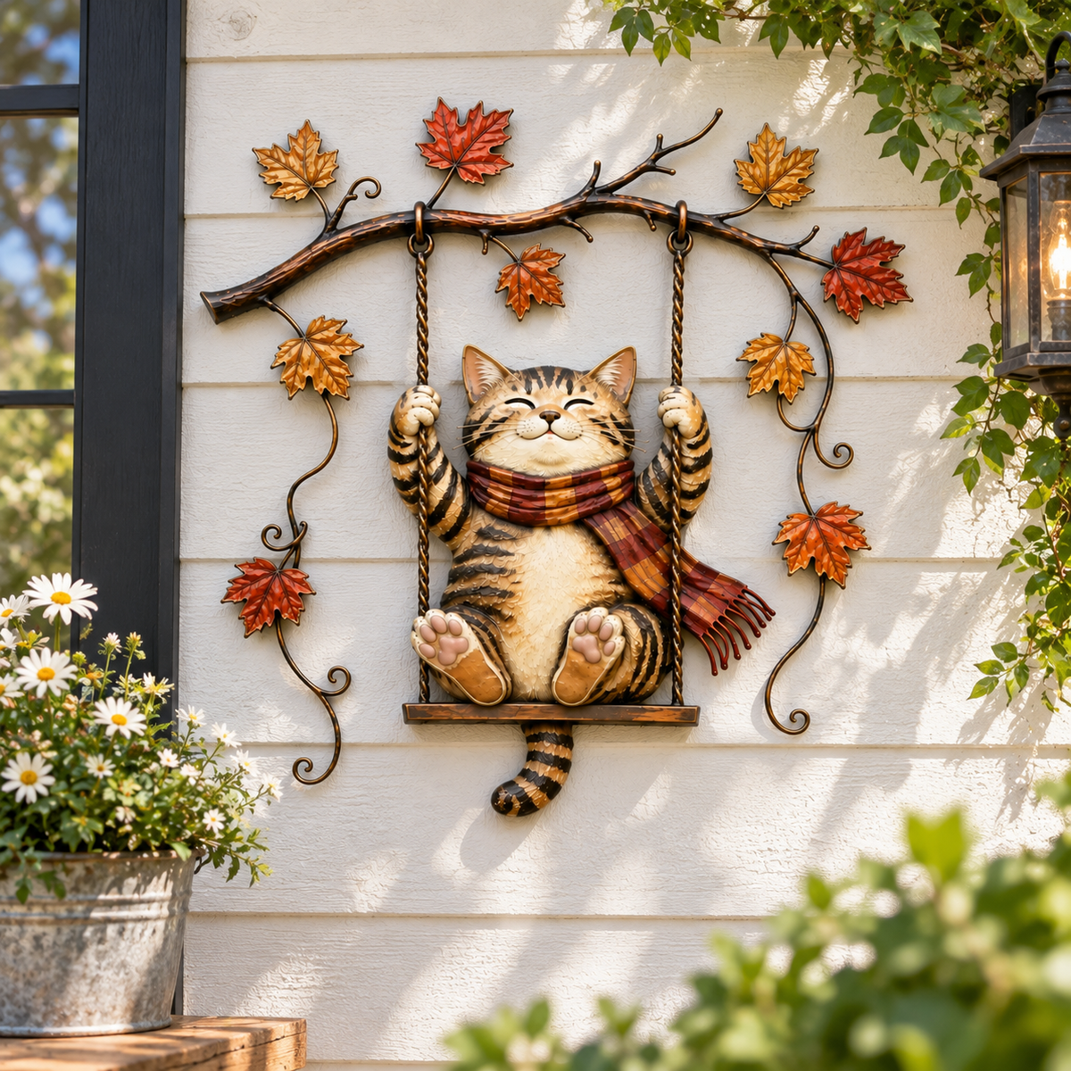 🍁Décoration murale en métal représentant un chat d'automne🐱