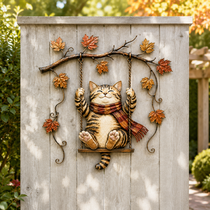 🍁Décoration murale en métal représentant un chat d'automne🐱