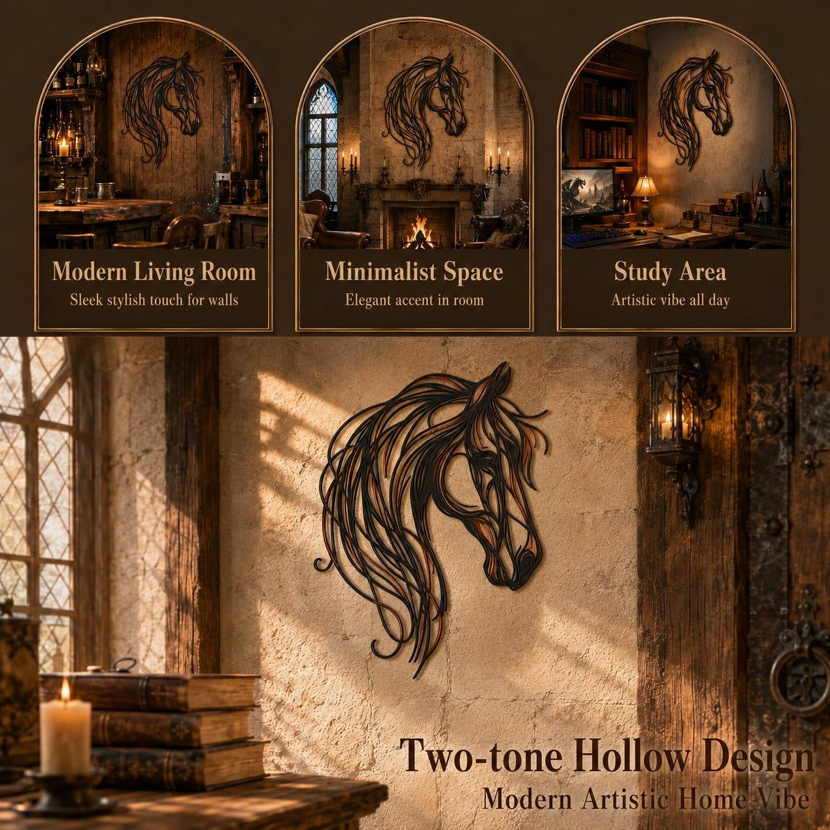 🐴✨ Décoration murale « Tête de cheval » en métal – Une œuvre d'art élégante aux accents chaleureux de bronze et de cuivre