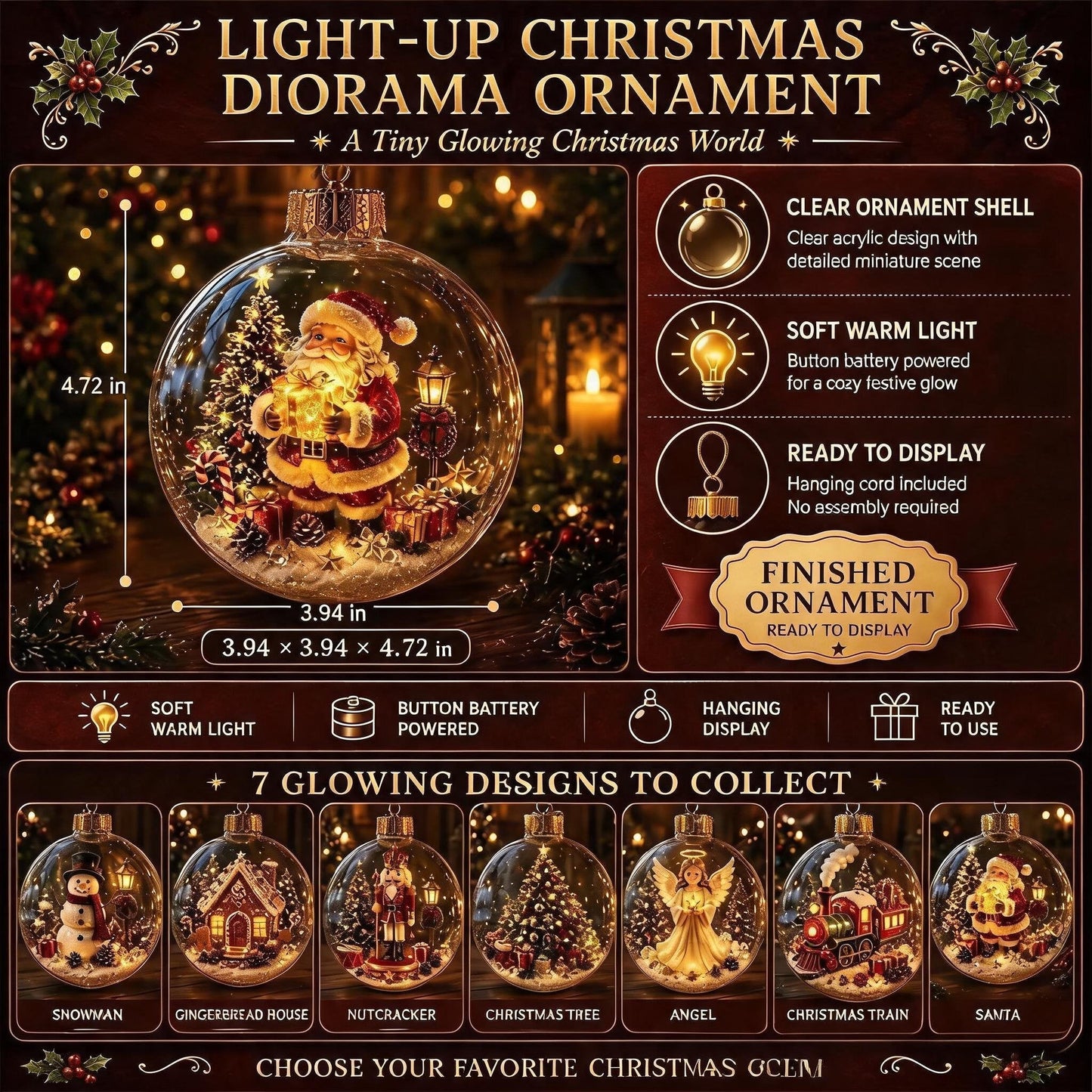 🎄Boule de Noël lumineuse avec diorama – Un petit monde hivernal entre vos mains