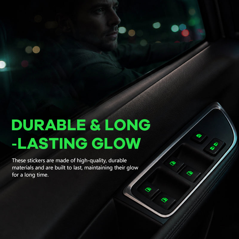 🚗✨ Autocollants lumineux pour commutateurs de vitres de voiture – Autocollants colorés et phosphorescents pour boutons d'avertissement 🌈🌙