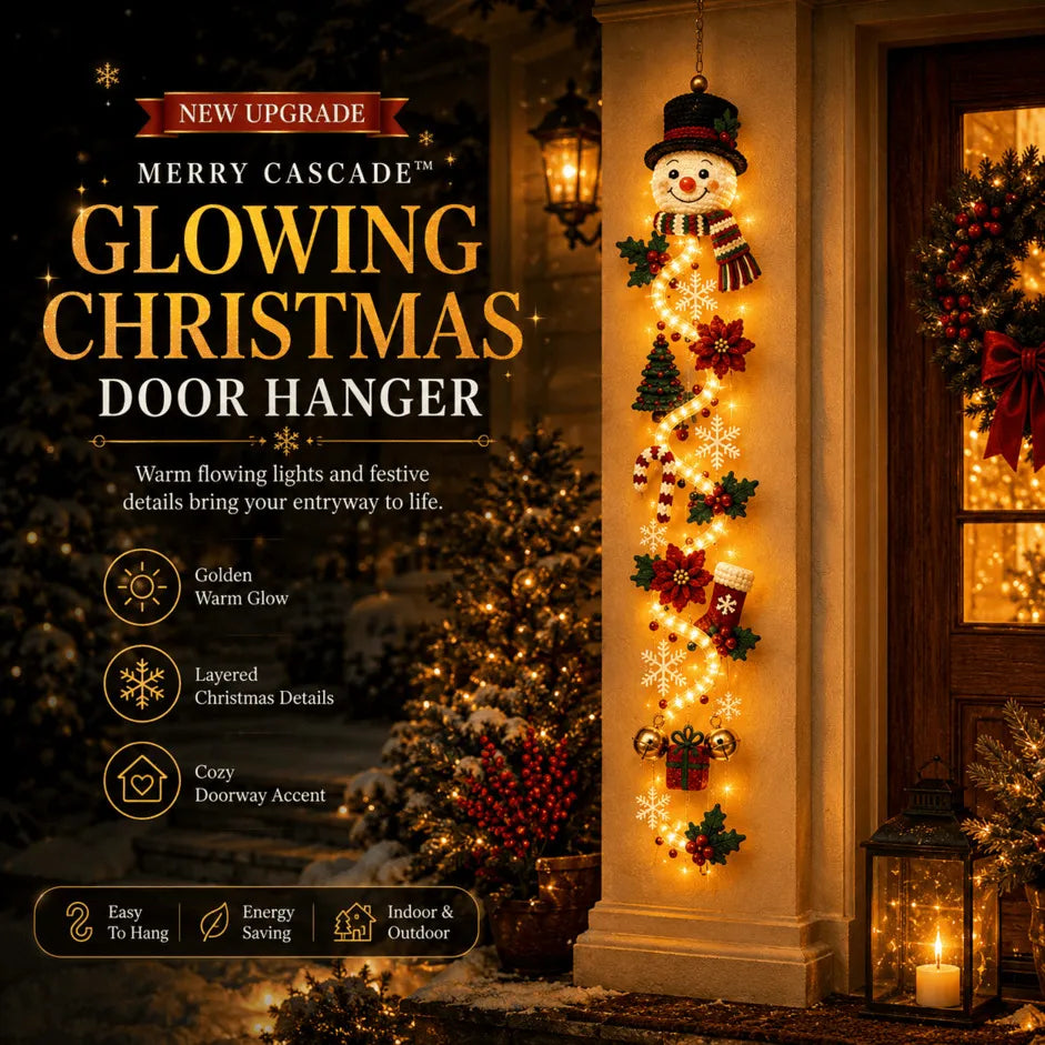 🎄MerryCascade™ Décoration de porte de Noël lumineuse | 6 modèles festifs et lumineux, avec une lueur chaleureuse, des détails en relief et une décoration verticale peu encombrante ✨