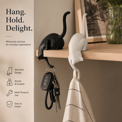 🐈‍⬛🗝️ Porte-clés créatif en forme de queue de chat noir – Crochet décoratif pour la maison 🏠