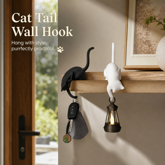 🐈‍⬛🗝️ Porte-clés créatif en forme de queue de chat noir – Crochet décoratif pour la maison 🏠