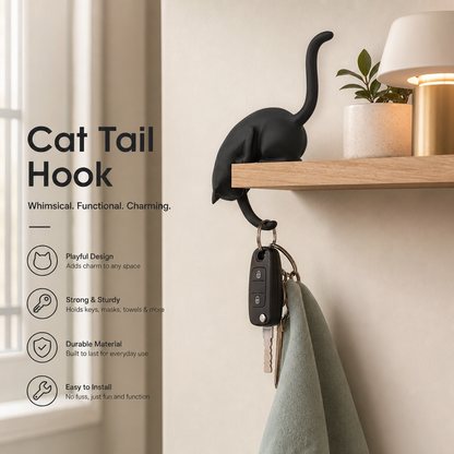 🐈‍⬛🗝️ Porte-clés créatif en forme de queue de chat noir – Crochet décoratif pour la maison 🏠