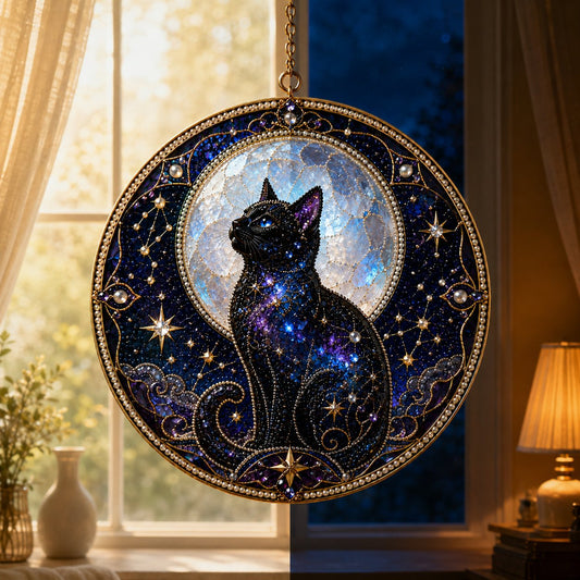 🌙 Kit de bricolage pour créer un chat noir divin comme décoration de fenêtre | Capteur de soleil en 3D avec des perles 🔮✨