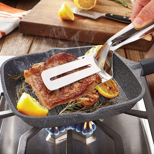🔥 Pince de cuisine multifonctionnelle en acier inoxydable – Spatule et pince tout-en-un ! 🍔✨