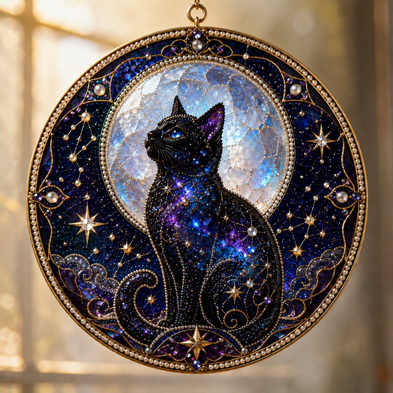 🌙 Kit de bricolage pour créer un chat noir divin comme décoration de fenêtre | Capteur de soleil en 3D avec des perles 🔮✨
