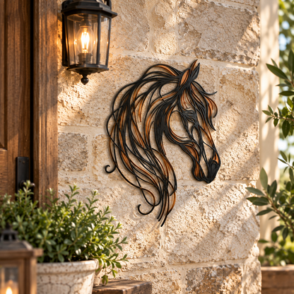 🐴✨ Décoration murale « Tête de cheval » en métal – Une œuvre d'art élégante aux accents chaleureux de bronze et de cuivre