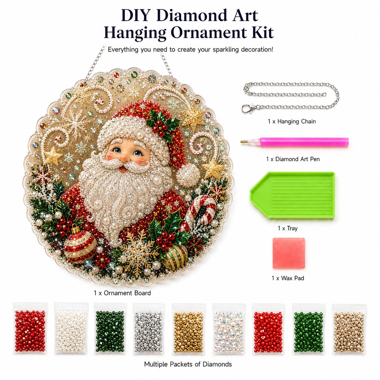 🎄 Kit de plaque décorative suspendue en acrylique « Diamond Art » sur le thème de Noël avec perles nacrées | Panneau résistant aux rayures et à la décoloration avec perles nacrées | Décoration de Noël à réaliser soi-même 🎅💎
