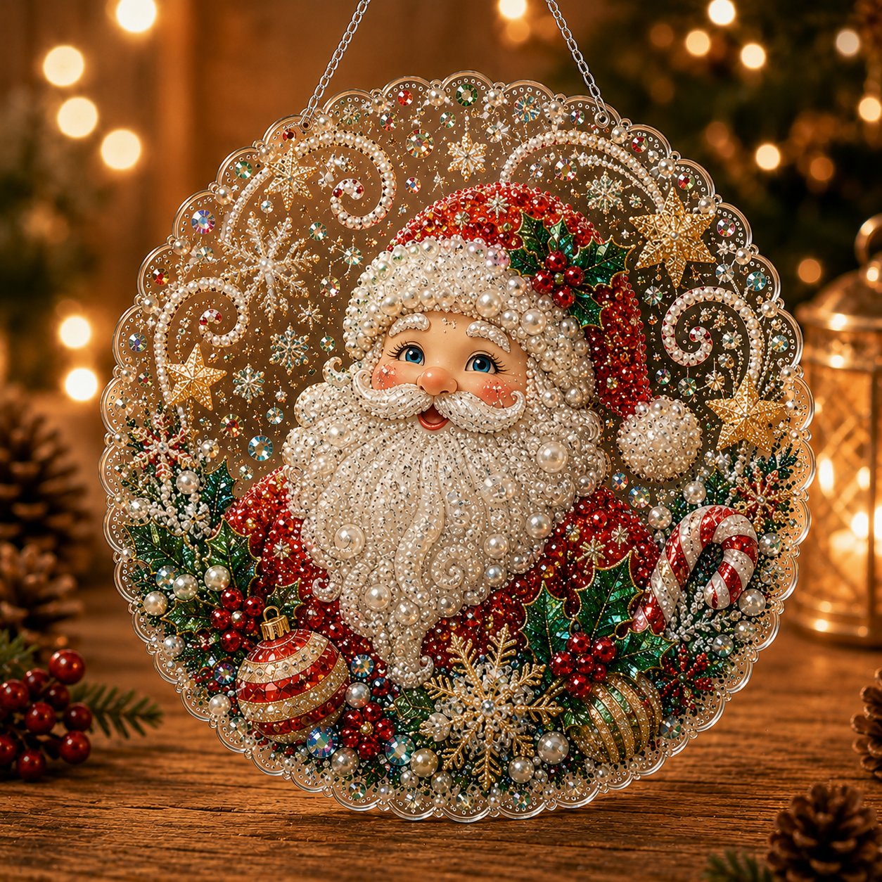 🎄 Kit de plaque décorative suspendue en acrylique « Diamond Art » sur le thème de Noël avec perles nacrées | Panneau résistant aux rayures et à la décoloration avec perles nacrées | Décoration de Noël à réaliser soi-même 🎅💎