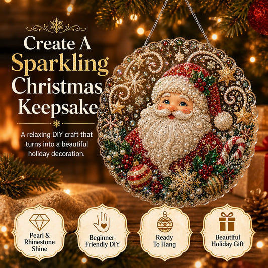 🎄 Kit de plaque décorative suspendue en acrylique « Diamond Art » sur le thème de Noël avec perles nacrées | Panneau résistant aux rayures et à la décoloration avec perles nacrées | Décoration de Noël à réaliser soi-même 🎅💎