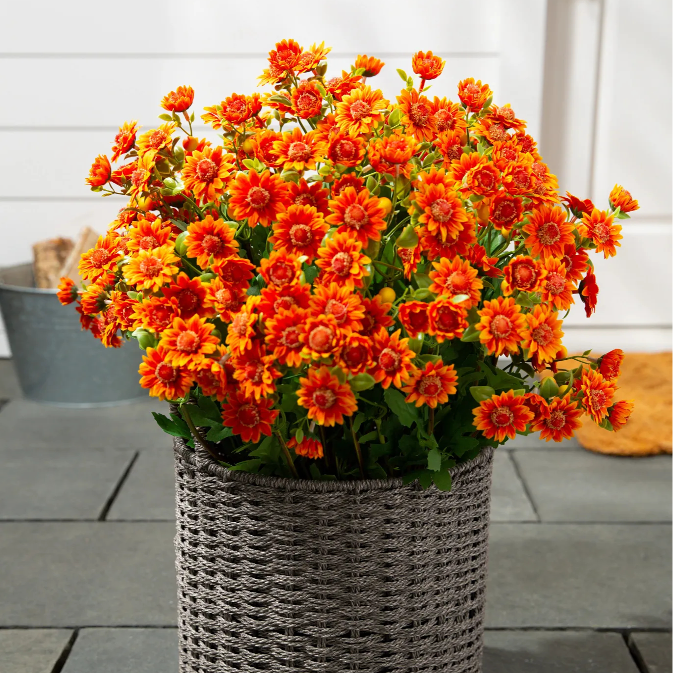 🌼- Fleurs artificielles : chrysanthèmes d'extérieur imitant un coucher de soleil - résistants aux UV, imperméables, résistants au vent