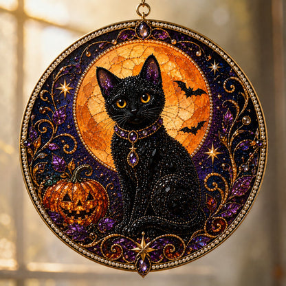 🌙 Kit de bricolage pour créer un chat noir divin comme décoration de fenêtre | Capteur de soleil en 3D avec des perles 🔮✨