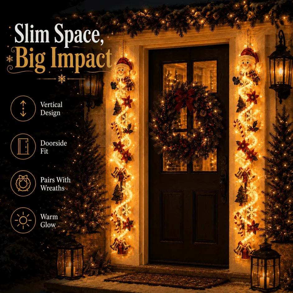 🎄MerryCascade™ Décoration de porte de Noël lumineuse | 6 modèles festifs et lumineux, avec une lueur chaleureuse, des détails en relief et une décoration verticale peu encombrante ✨