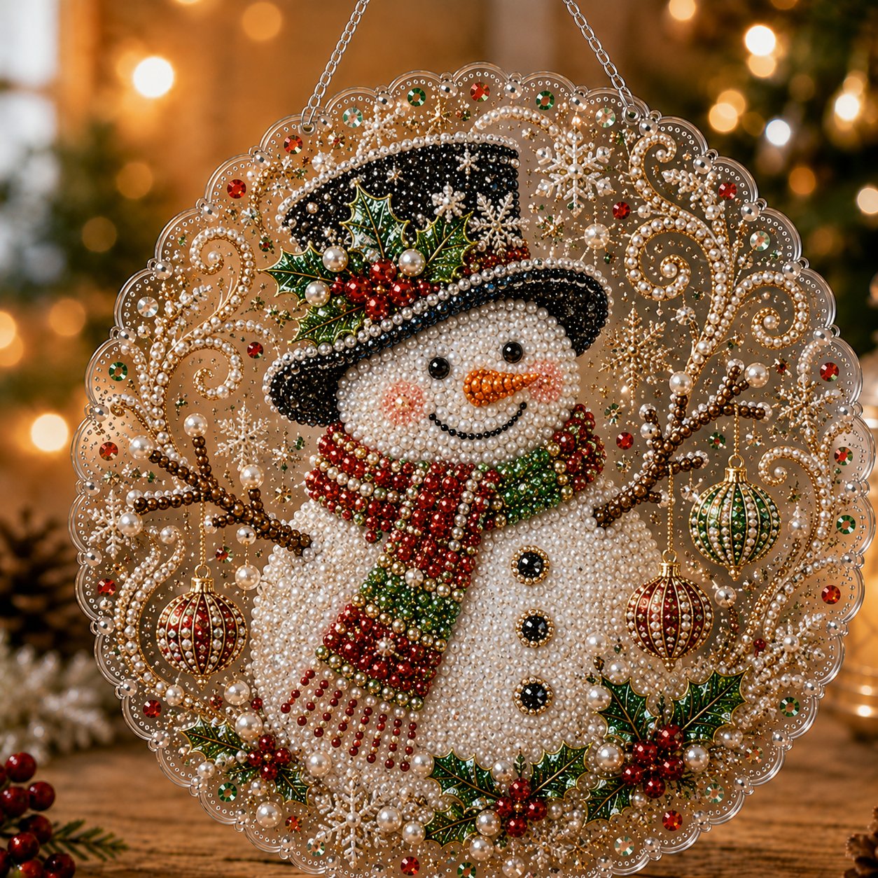 🎄 Kit de plaque décorative suspendue en acrylique « Diamond Art » sur le thème de Noël avec perles nacrées | Panneau résistant aux rayures et à la décoloration avec perles nacrées | Décoration de Noël à réaliser soi-même 🎅💎
