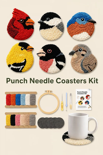 🧵Adapté aux débutants🐦Kit de broderie au poinçon pour sous-verres « Oiseaux » à réaliser soi-même