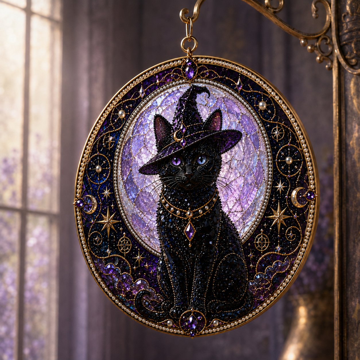 🌙 Kit de bricolage pour créer un chat noir divin comme décoration de fenêtre | Capteur de soleil en 3D avec des perles 🔮✨