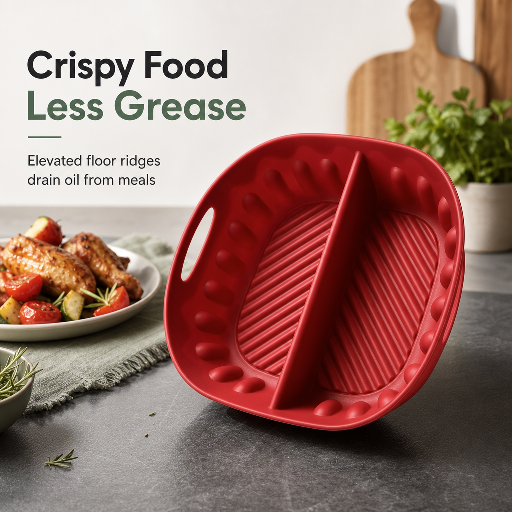 🍳🧁 Feuille en silicone réutilisable à compartiments pour friteuse à air chaud — préparez deux saveurs à la fois