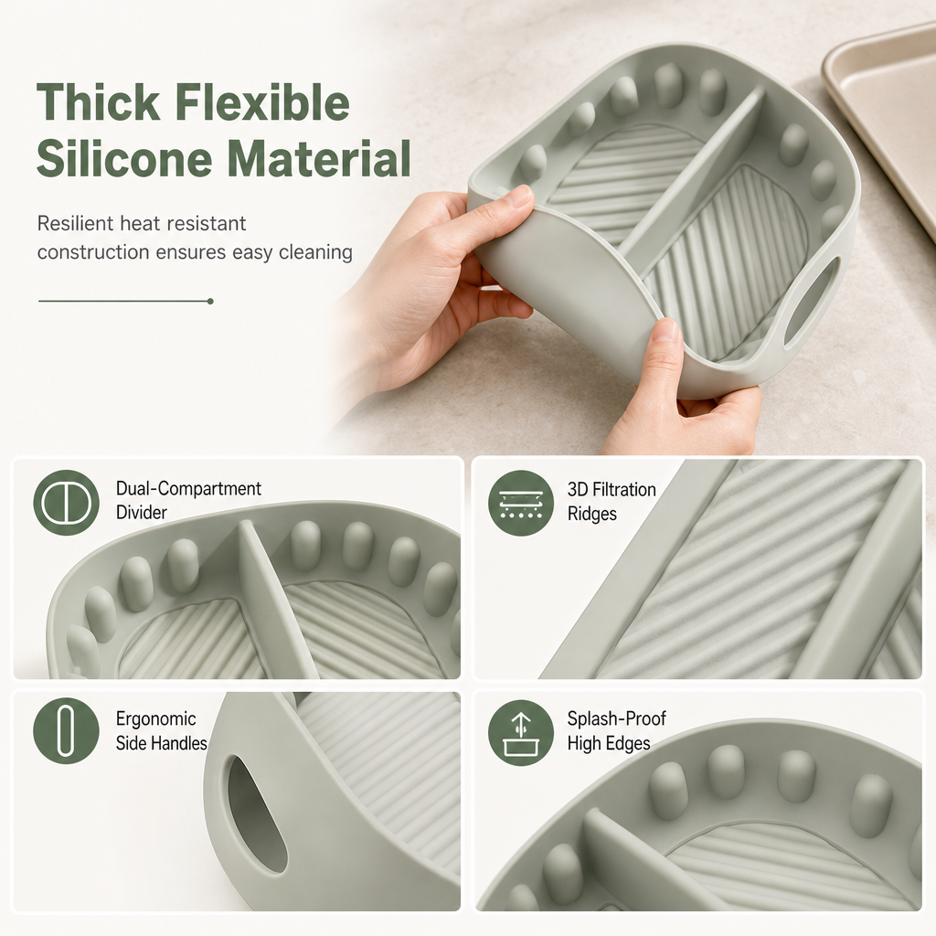 🍳🧁 Feuille en silicone réutilisable à compartiments pour friteuse à air chaud — préparez deux saveurs à la fois