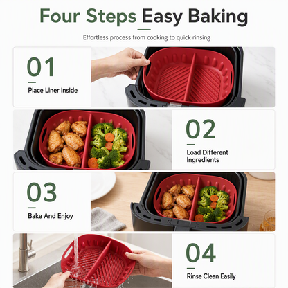 🍳🧁 Feuille en silicone réutilisable à compartiments pour friteuse à air chaud — préparez deux saveurs à la fois