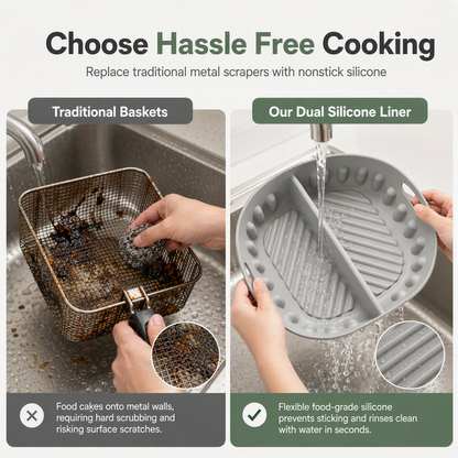 🍳🧁 Feuille en silicone réutilisable à compartiments pour friteuse à air chaud — préparez deux saveurs à la fois