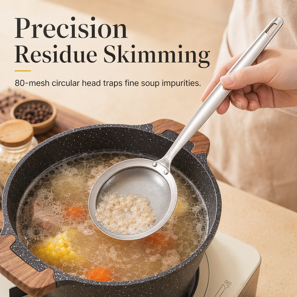 🥣✨ Écumoire en acier inoxydable pour une soupe claire et un bouillon limpide en un seul geste !